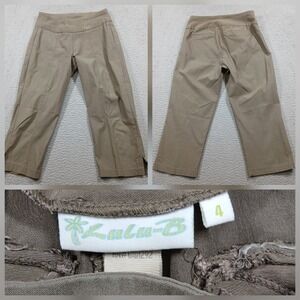 Lulu-B Women's 4 Khaki Pull On Crop Pants Bangladine Stretch Tummy Control EUC